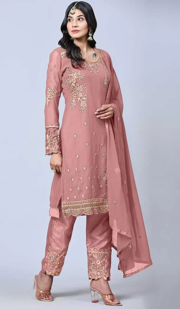 Pink Color Georgette Embroidery Work Festival Wear Salwar Kameez -5884165293