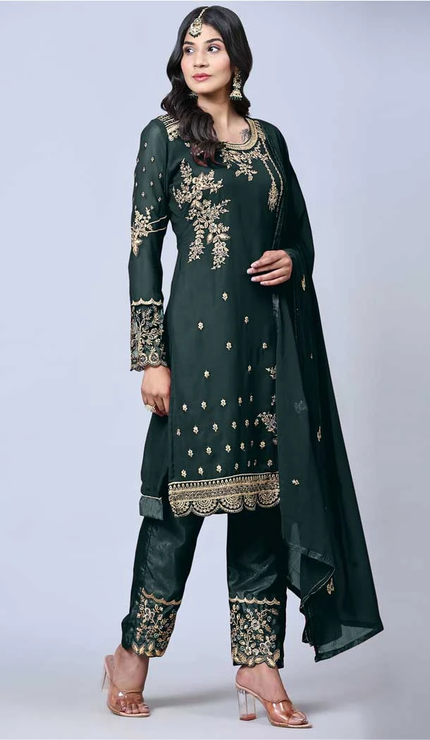 Teal Green Color Georgette Embroidery Work Festival Wear Salwar Kameez -5884165295