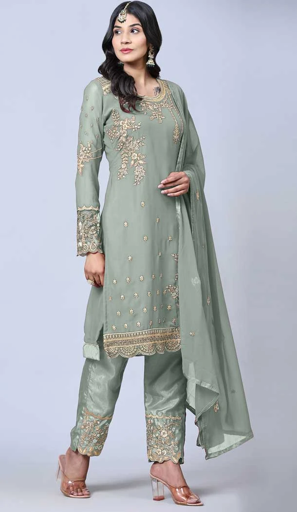 Sky Blue Color Georgette Embroidery Work Festival Wear Salwar Kameez -5884165297