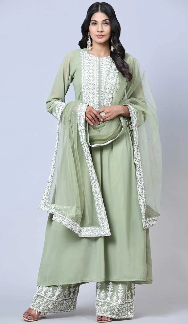Party Wear Sea Green Color Faux Georgette Embroidery Work Palazzo Salwar Suit -5885165300
