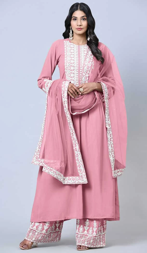 Party Wear Light Pink Color Faux Georgette Embroidery Work Palazzo Salwar Suit -5885165302