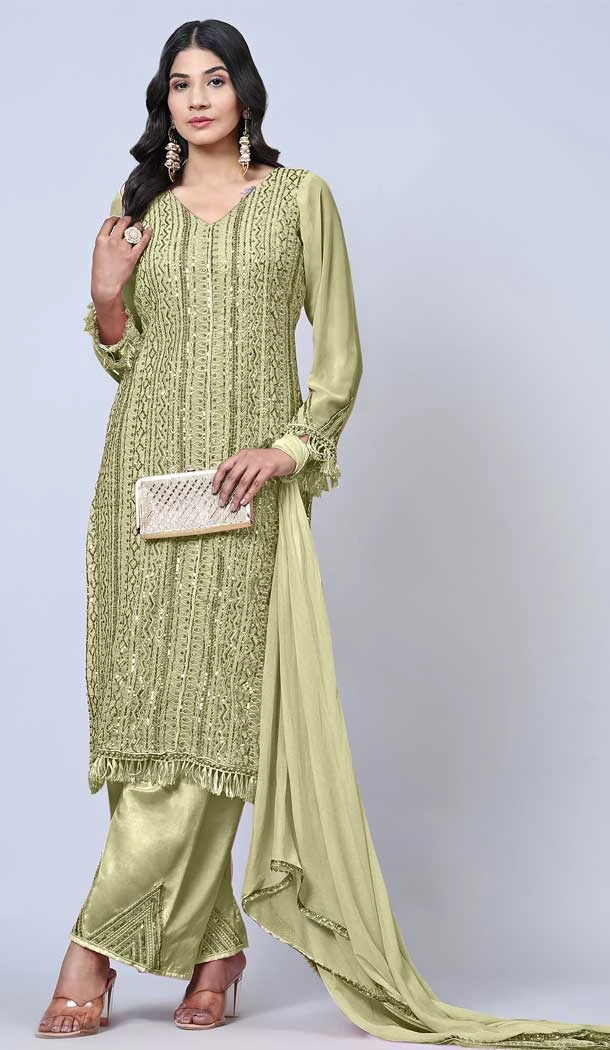 Pista Color Fox Georgette Resham Work Function Wear Palazzo Salwar Kameez -5886165306