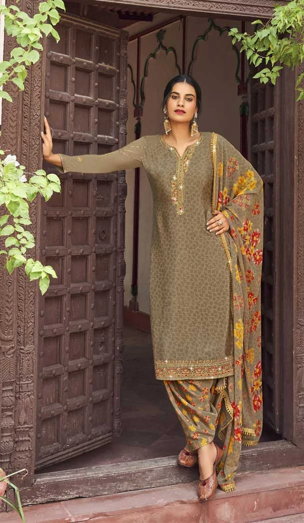 Light Brown Color French Crepe Embroidery Work Festival Wear Patiala Salwar Suit -5893165366