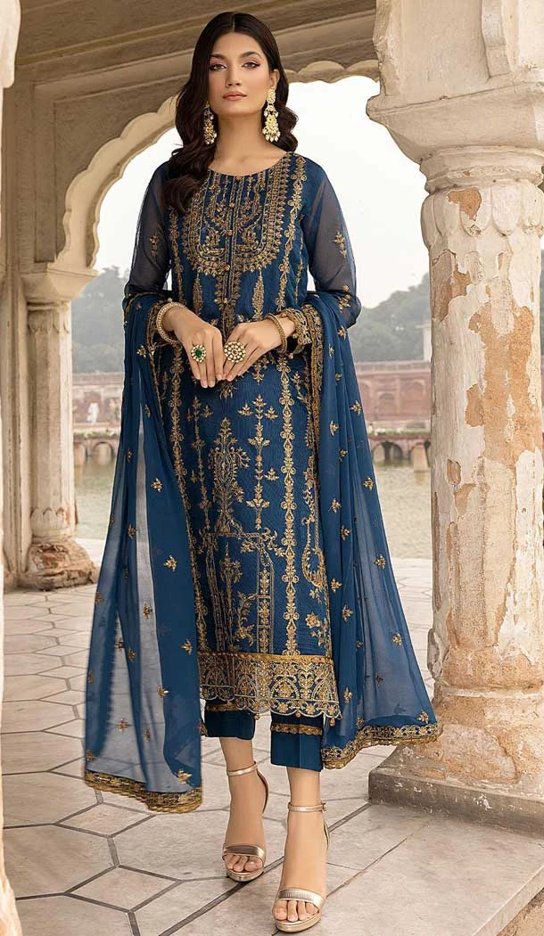 Blue Color Faux Georgette Embroidery Work Function Wear Salwar Suit -5908165439