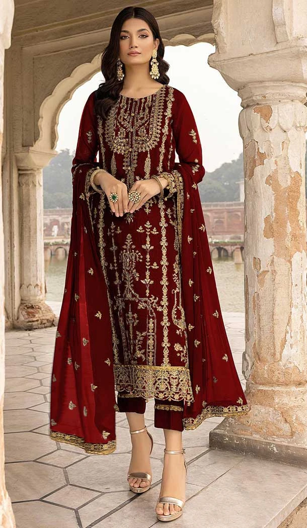 Maroon Color Faux Georgette Embroidery Work Function Wear Salwar Suit -5908165440