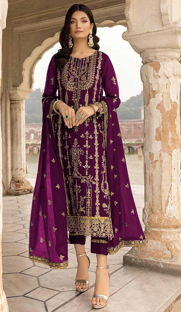 Purple Color Faux Georgette Embroidery Work Function Wear Salwar Suit -5908165442