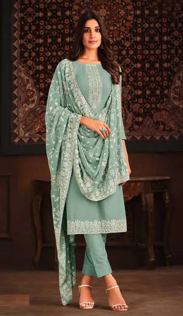 Sea Green Color Georgette Resham Work Party Function Wear Salwar Suit -5909165444