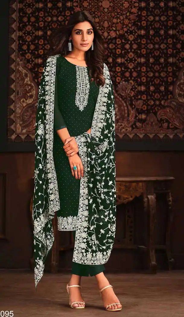 Green Color Georgette Resham Work Party Function Wear Salwar Suit -5909165447