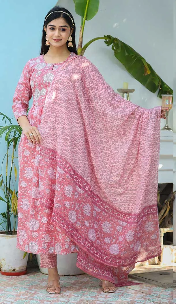 Pink Color Cotton Digital Print Work Party Wear Readymade Suit -5917165508