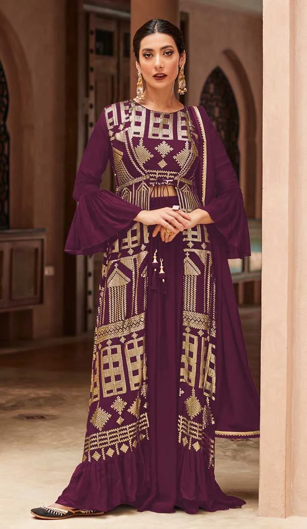 Purple Color Georgette Sequins Work Party Wear Designer Palazzo Salwar Suit -5920165518