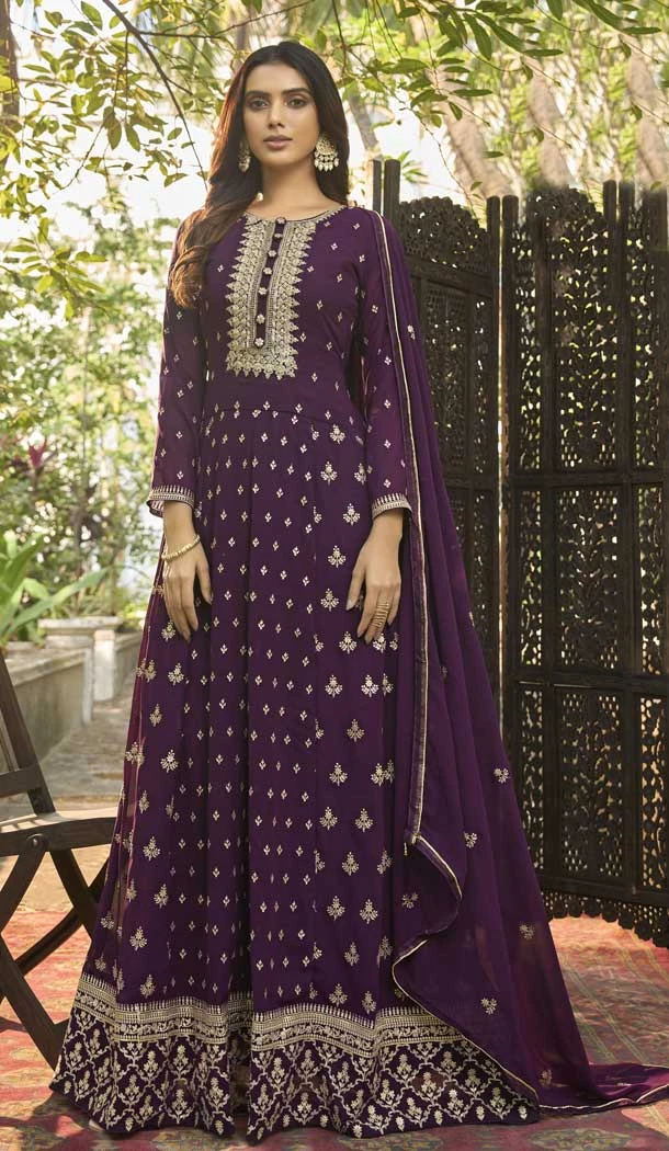 Wine Color Heavy Fox Georgette Sequins Work Party Wear Designer Salwar Suit -5939165676