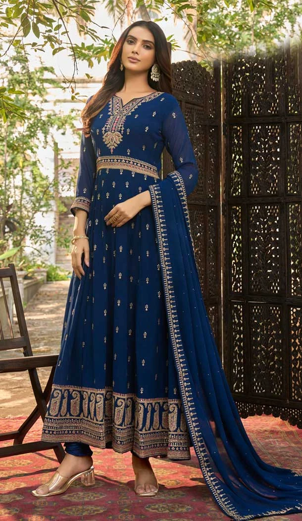 Teal Blue Color Heavy Fox Georgette Sequins Work Party Wear Designer Salwar Suit -5939165678