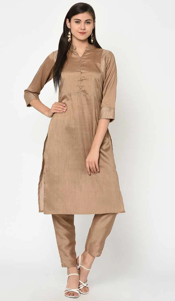 Brown Color Poly Silk Plain Party Wear Readymade Designer Kurti -5949165763