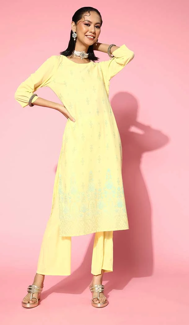 Light Yellow Color Crepe Digital Print Work Festival Wear Readymade Kurti With Bottom -5950165770