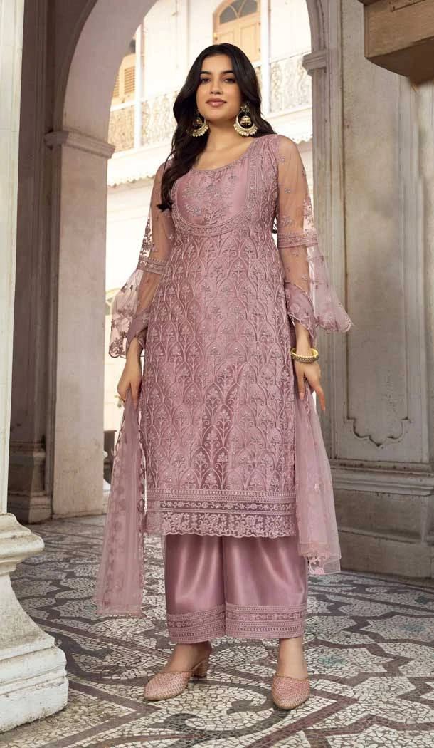 Lavender Color Butterfly Net Stone Work Pakistani Palazzo Salwar Suit -5953165783