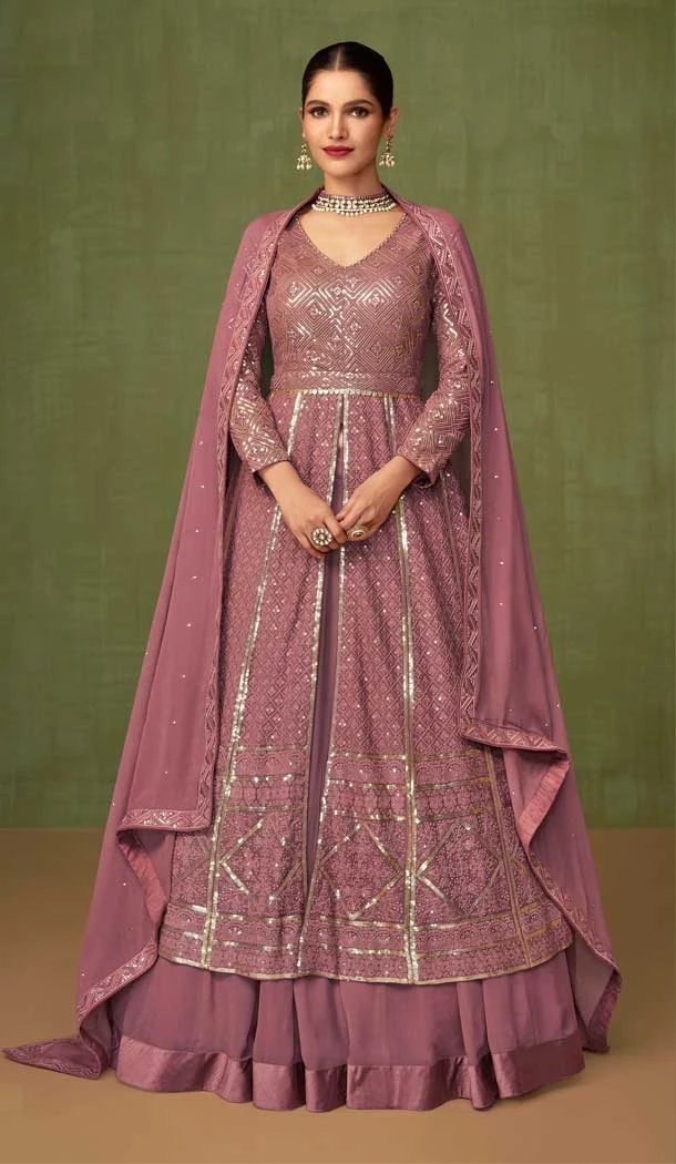 Rose Brown Color Faux Georgette Resham Work Party Wear Designer Salwar Suit -5934165626
