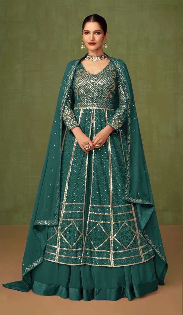 Rama Color Faux Georgette Resham Work Party Wear Designer Salwar Suit -5934165627