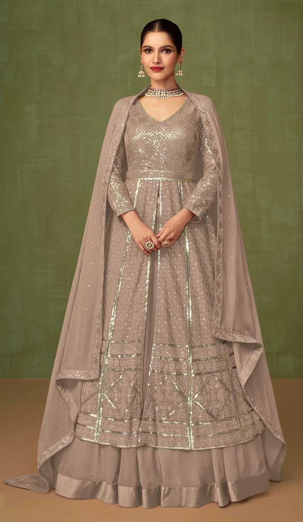 Beige Color Faux Georgette Resham Work Party Wear Designer Salwar Suit -5934165629