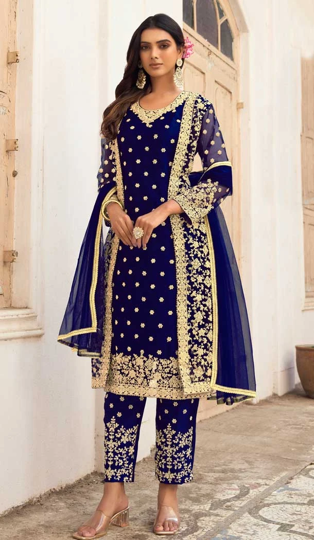 Navy Blue Color Butterfly Net Embroidery Work Party Wear Salwar Suit -5954165791