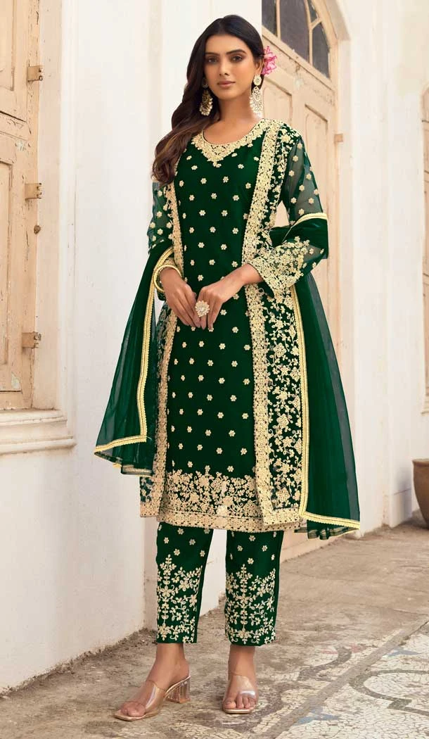 Green Color Butterfly Net Embroidery Work Party Wear Salwar Suit -5954165792