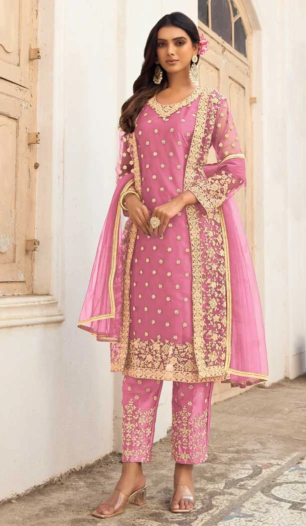 Pink Color Butterfly Net Embroidery Work Party Wear Salwar Suit -5954165795