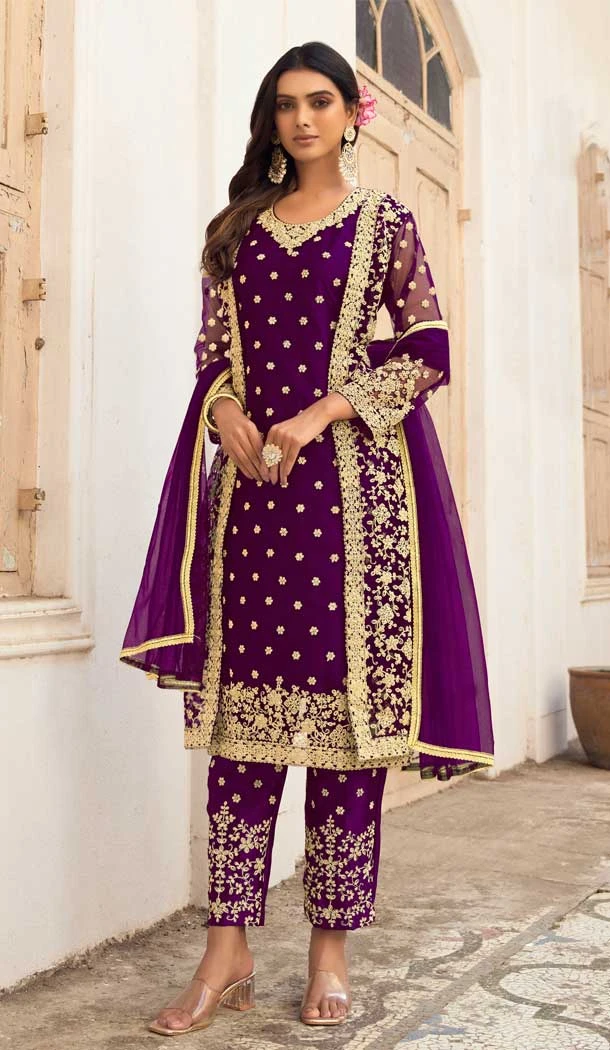 Purple Color Butterfly Net Embroidery Work Party Wear Salwar Suit -5954165796