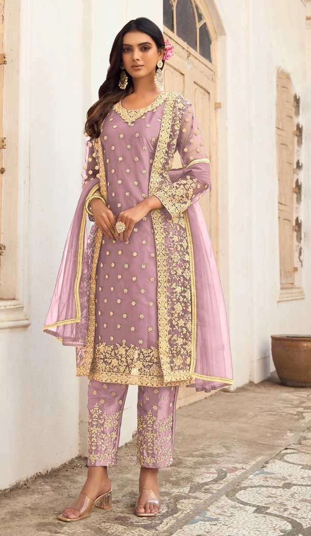 Light Pink Color Butterfly Net Embroidery Work Party Wear Salwar Suit -5954165798