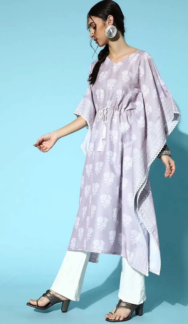 Light Purple Color Chinon Floral Print Work Casual Wear Readymade Designer Kurti -5955165799