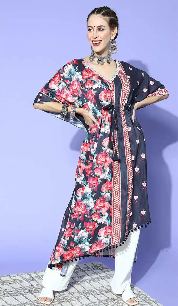 Multi Color Chinon Floral Print Work Casual Wear Readymade Designer Kurti -5955165801