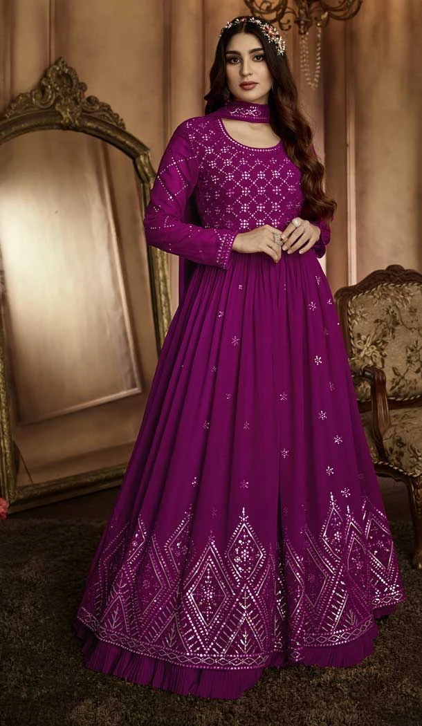 Purple Color Georgette Resham Work Party Wear Designer Salwar Kameez -5961165852