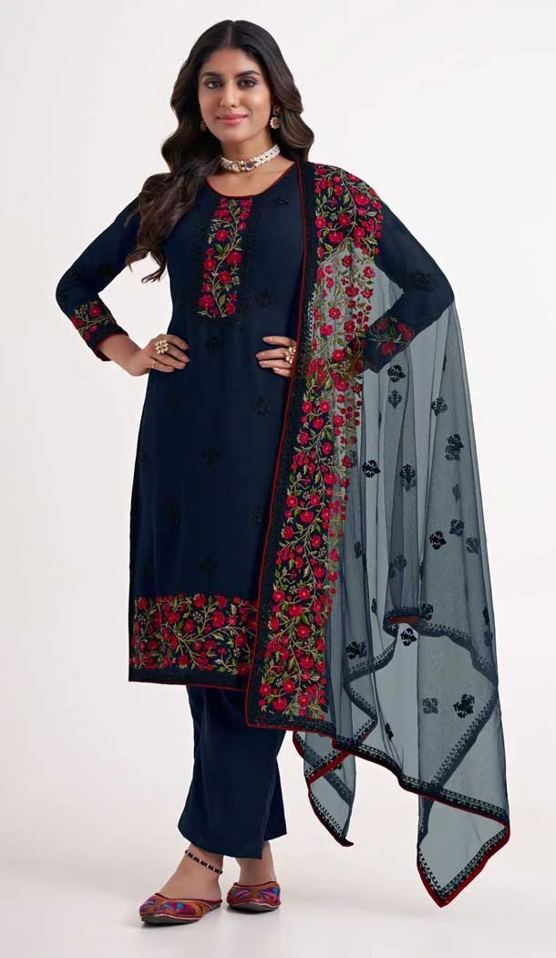 Festival Wear Navy Blue Color Georgette Zari Embroidery Party Salwar Suit -5968165976
