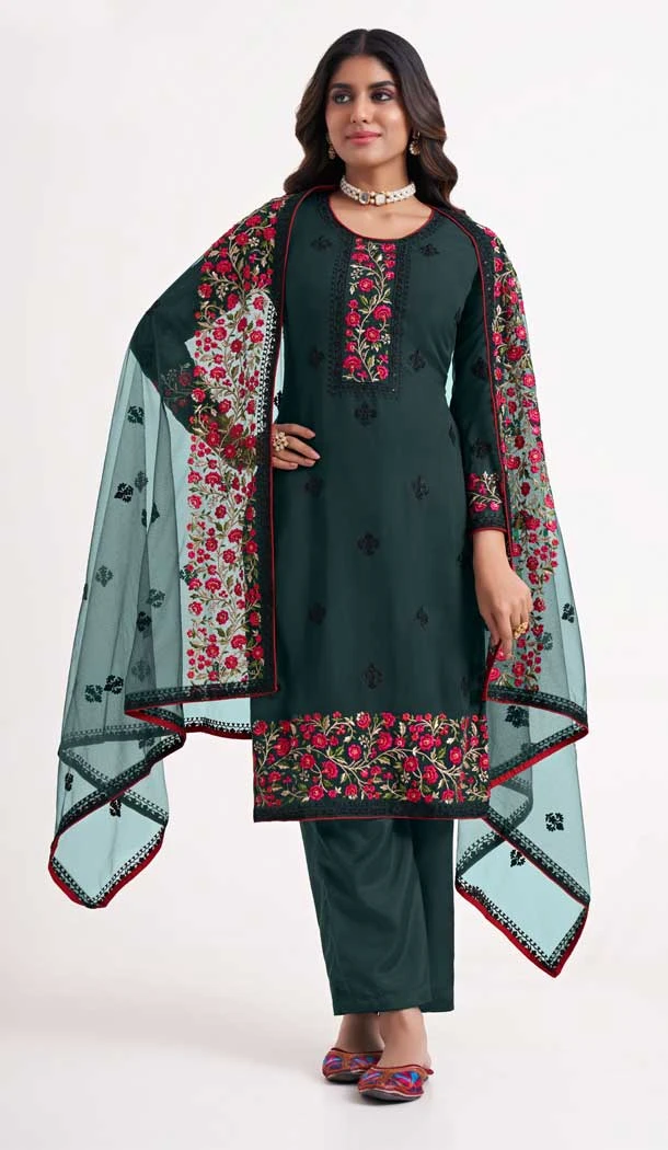 Festival Wear Green Color Georgette Zari Embroidery Party Salwar Suit -5968165977