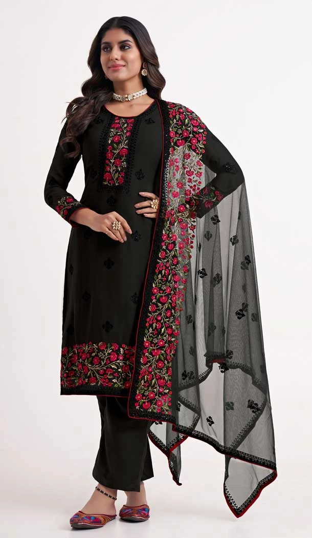 Festival Wear Black Color Georgette Zari Embroidery Party Salwar Suit -5968165978