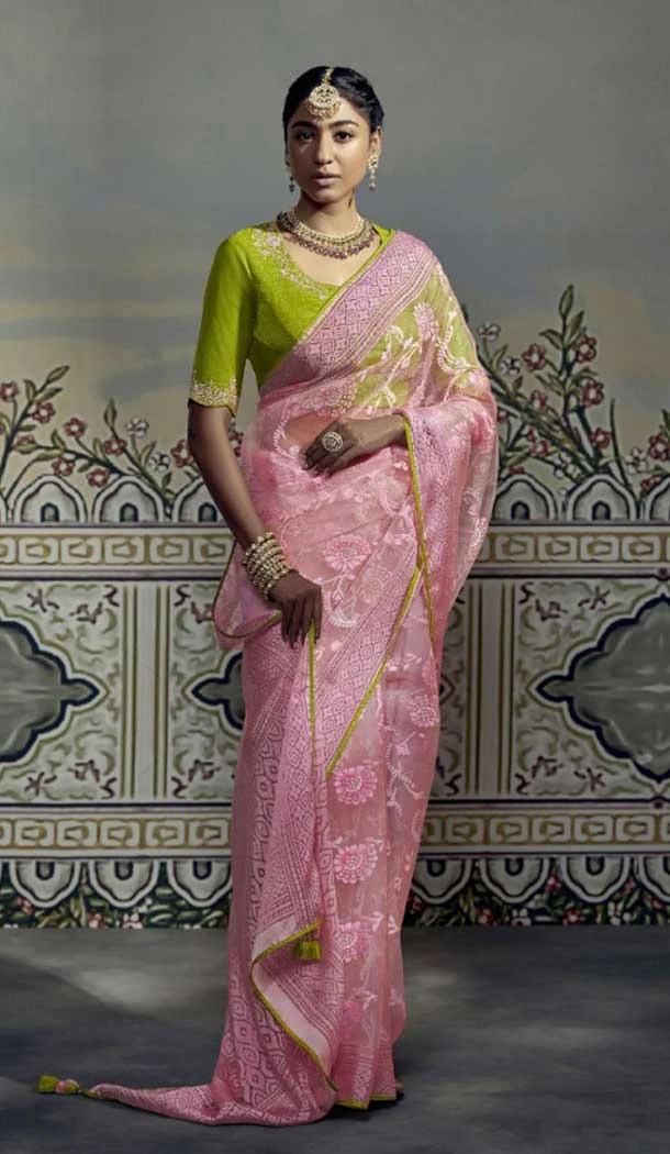 Light Pink Color Brasso Embroidery Work Festival Party Wear Saree -5969165980