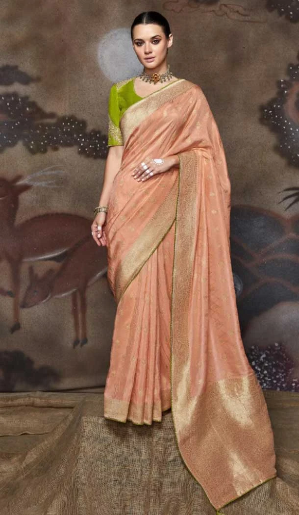 Peach Color Dola Silk Viscose Embroidery Work Designer Wear Saree -5970165992