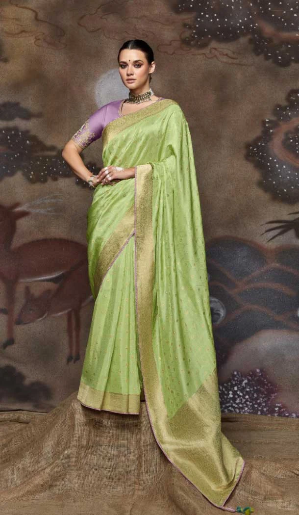 Pista Color Dola Silk Viscose Embroidery Work Designer Wear Saree -5970165994