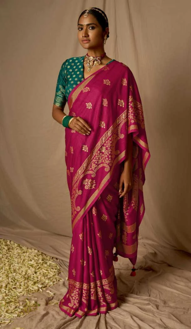 Pink Color Brasso Resham And Zari Work Festival Wear Saree -5971166003