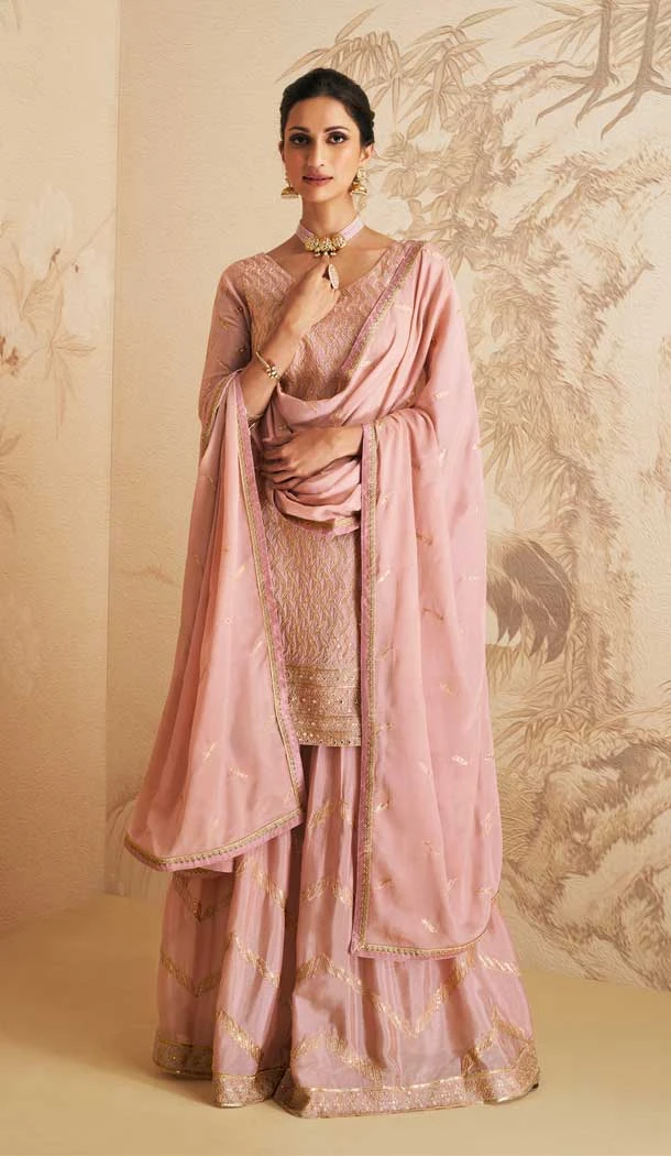 Peach Color Georgette Embroidery Work Pakistani Style Palazzo Suit -5973166011