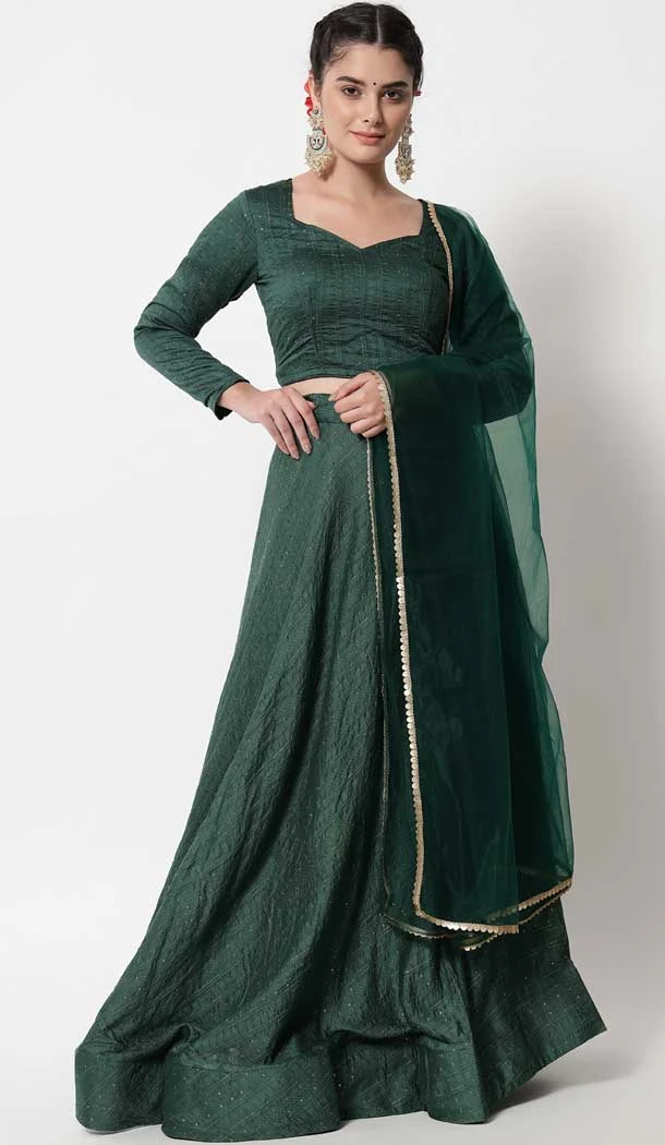 Green Color Cotton Resham Work Festival Party Wear Lehenga Choli -5974166016