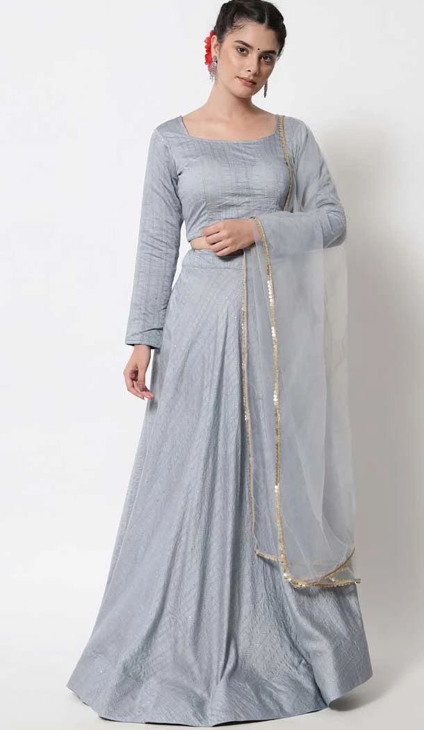 Grey Color Cotton Resham Work Festival Party Wear Lehenga Choli -5974166018