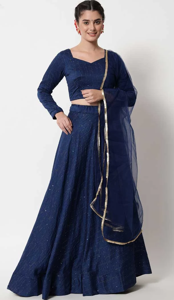 Navy Blue Color Cotton Resham Work Festival Party Wear Lehenga Choli -5974166019