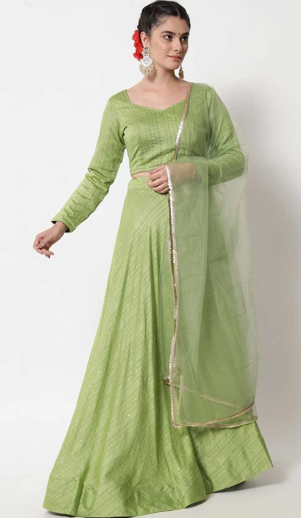 Pista Green Color Cotton Resham Work Festival Party Wear Lehenga Choli -5974166020