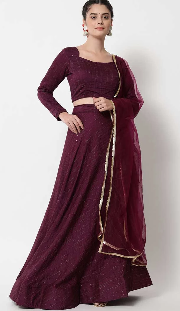 Wine Color Cotton Resham Work Festival Party Wear Lehenga Choli -5974166021