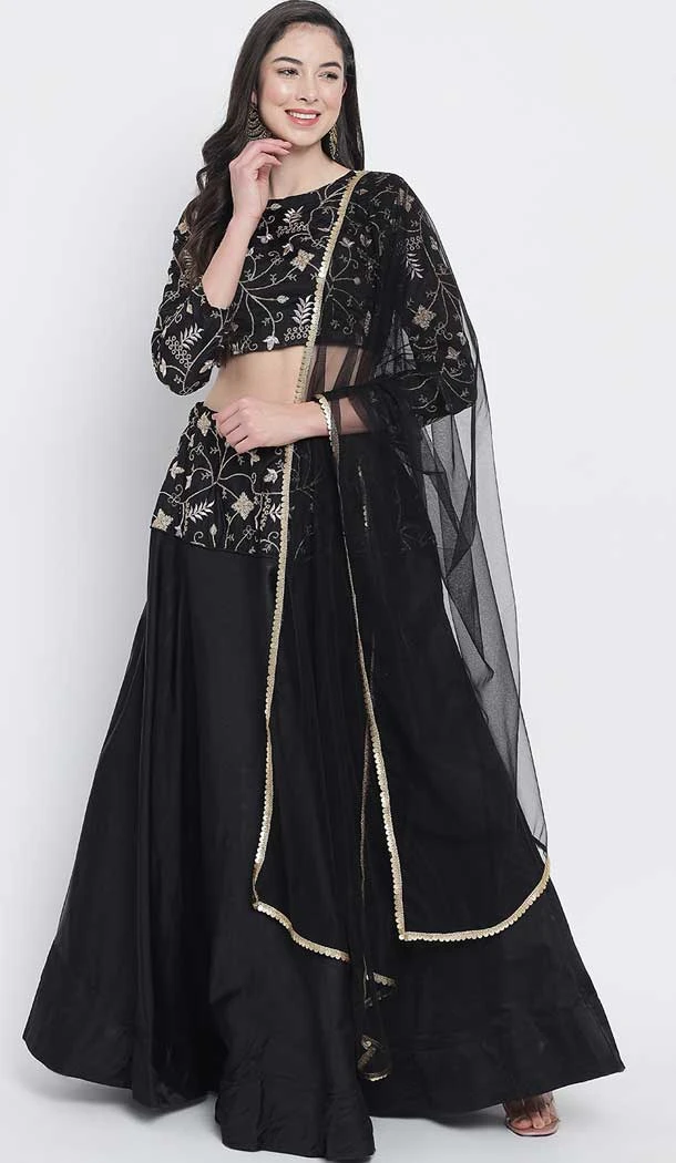 Black Color Satin Silk Embroidery Work Festival Party Wear Lehenga Choli -5975166023