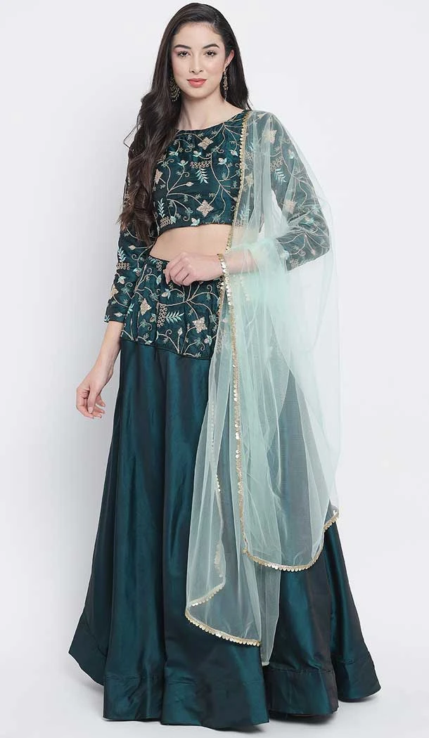Teal Green Color Satin Silk Embroidery Work Festival Party Wear Lehenga Choli -5975166024