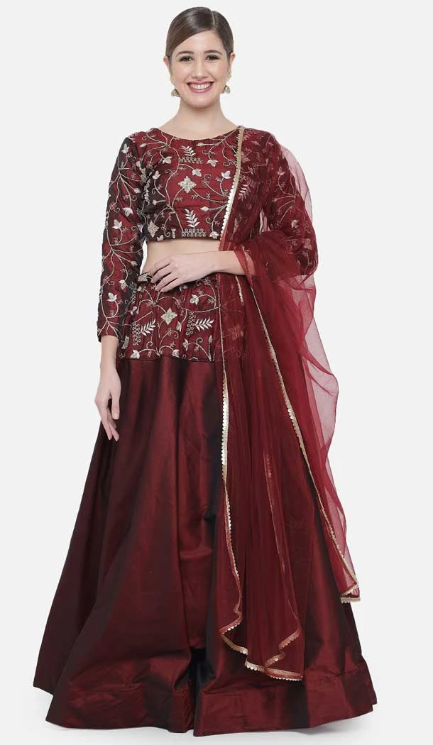 Maroon Color Satin Silk Embroidery Work Festival Party Wear Lehenga Choli -5975166025