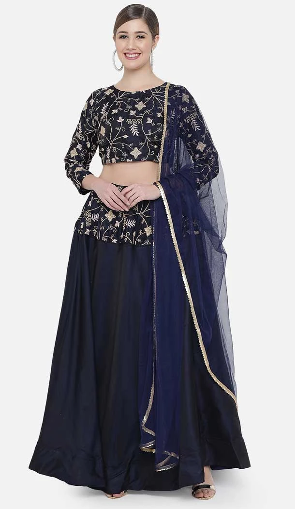 Navy Blue Color Satin Silk Embroidery Work Festival Party Wear Lehenga Choli -5975166026
