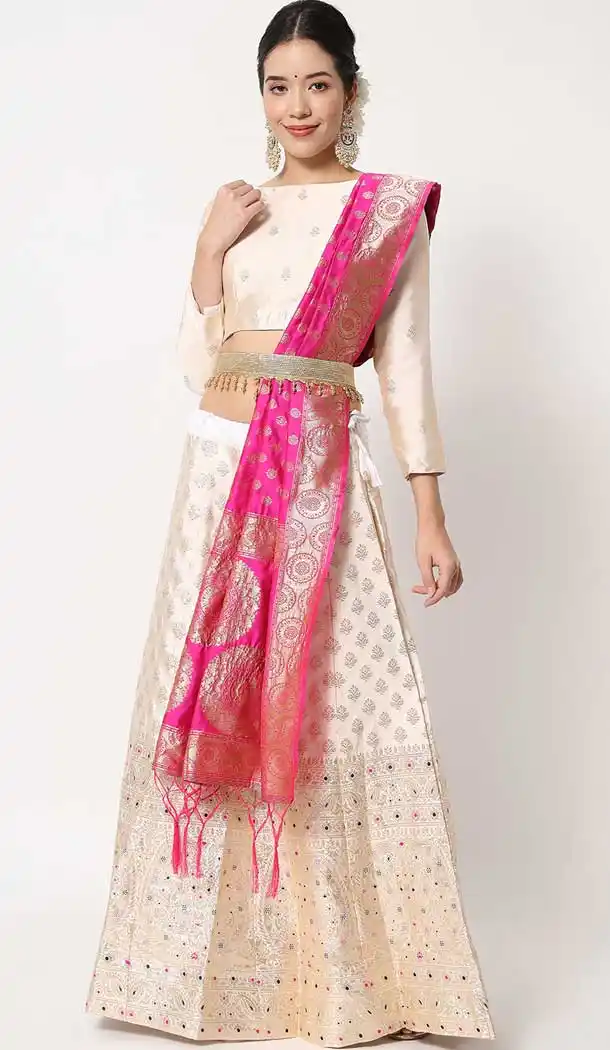 Beige Color Banarasi Silk Jacquard Weaving Work Traditional Wear Lehenga Choli -5976166027