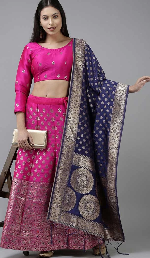 Pink Color Banarasi Silk Jacquard Weaving Work Traditional Wear Lehenga Choli -5976166029