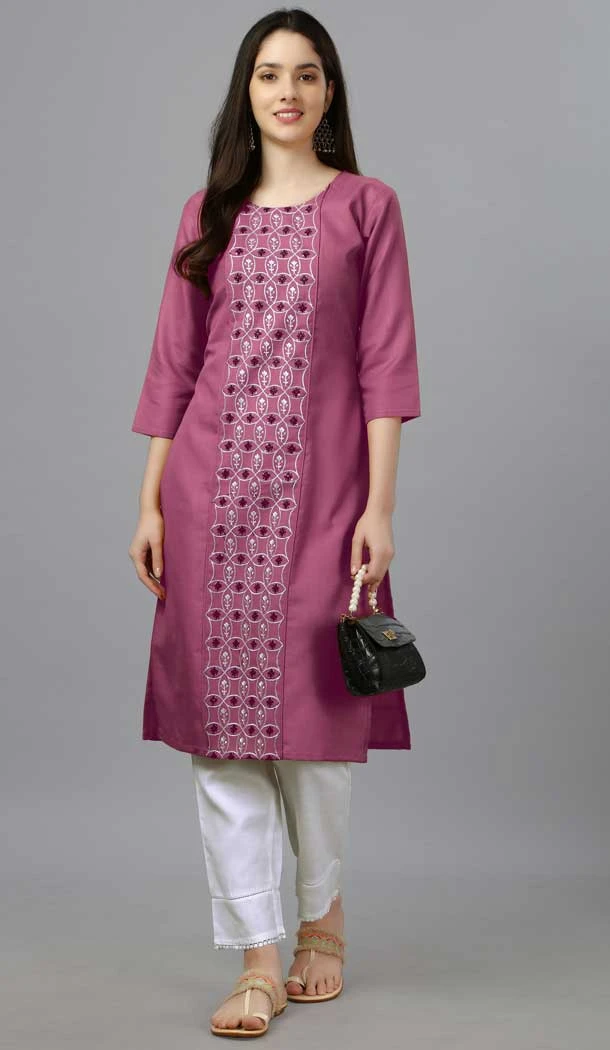Pink Color Cotton Magic Slub Resham Work Casual Wear Readymade Kurti -5977166033